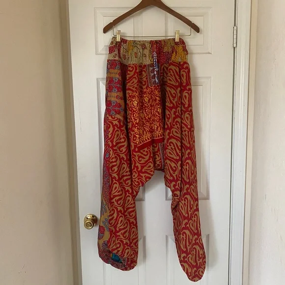 Reversible 100% silk Harem pants drop crotch - Picture 3 of 5
